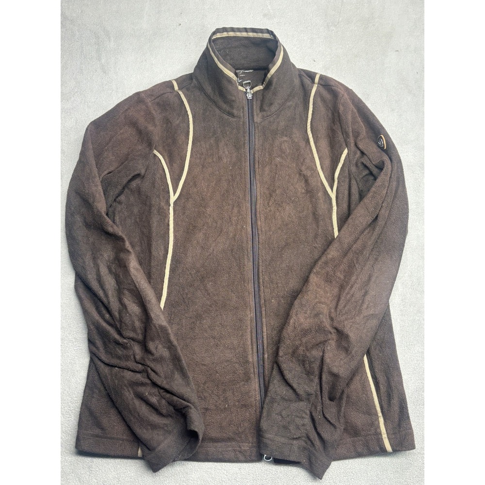 Ariat Brown Full Zip Fleece Jacket Mock Neck Contrast Piping Equestrian Medium